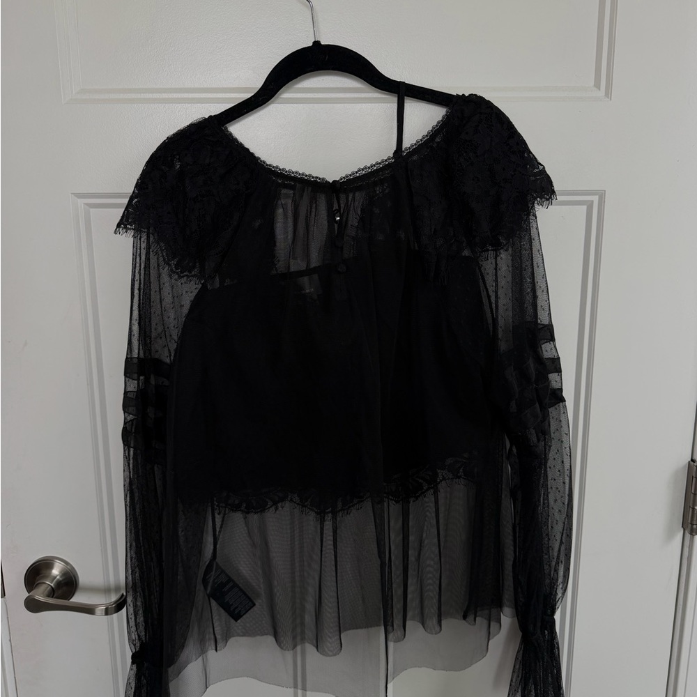 Anthropologie Black Sheer Lace Blouse